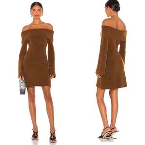 Cult Gaia Off-Shoulder Brown Mini Dress